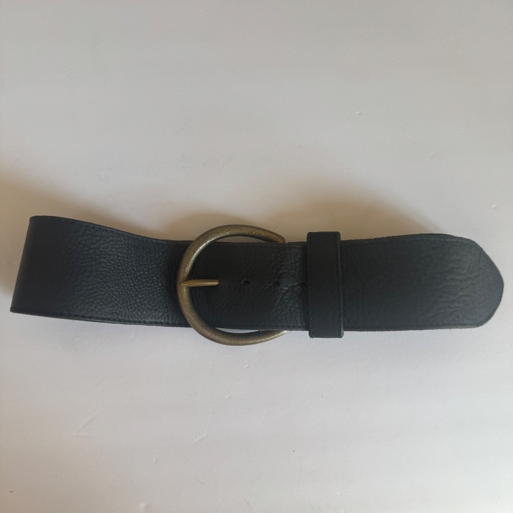 Vtg Y2K DKNY Donna Karan black 275"wide pebbled leather brass buckle womens belt - Picture 9 of 16